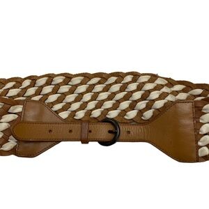 HOLLISTER Womens Belt Wide Leather Belt Tan Brown/Natural S/M